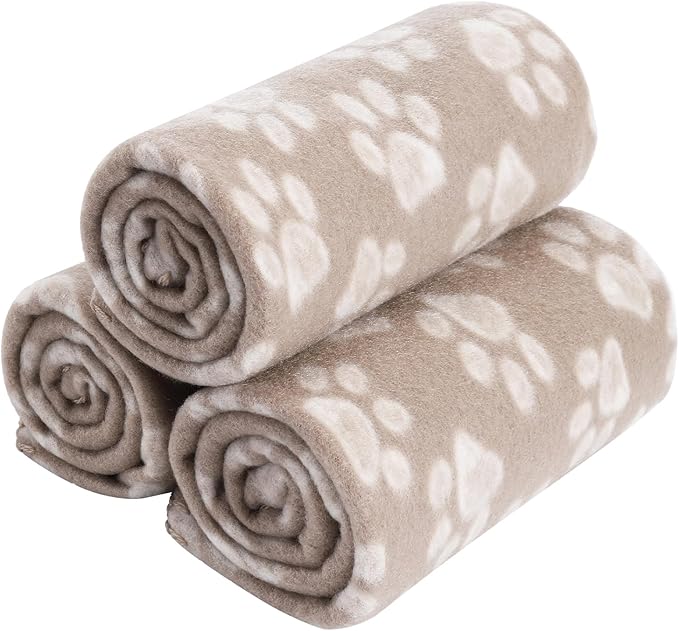CAI TENG 3 Pack Pet Blankets for Small Dogs Dog Blanket 21x30 Inch Soft Pet Fleece Blanket Warm Puppy Essentials for Bed Cute Paw Printed Throw Dog Brown