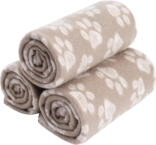 CAI TENG 3 Pack Pet Blankets for Small Dogs Dog Blanket 21x30 Inch Soft Pet Fleece Blanket Warm Puppy Essentials for Bed Cute Paw Printed Throw Dog Brown