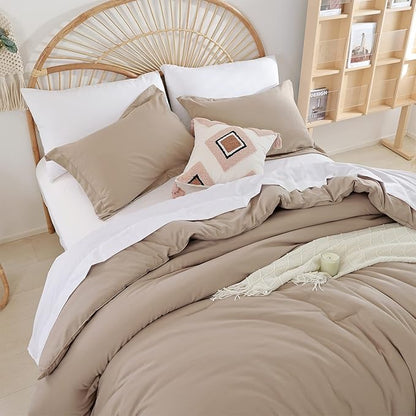 weigelia Full Size Comforter Set Taupe Comforter Set 7 Pieces Full Bed in a Bag Soft Lightweight Comforters Full Size with Sheets, Pillow Shams, Pillow Cases for All Season