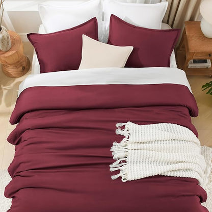 Litanika Burgundy Red Comforter Set Full Size, 3 Pieces Lightweight Solid Bedding Comforter Set, All Season Fluffy Bed Set (79x90In Comforter & 2 Pillowcases)