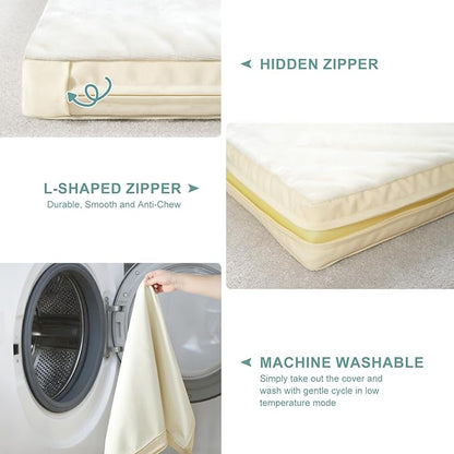 Vonabem Waterproof Dog Beds Medium Sized Dog, Washable Crate Pad 30 inch, Outdoor Orthopedic Foam Puppy Bed with Removable Cover Reversible, Anti-Slip Kennel Pad, 29"x18", Beige