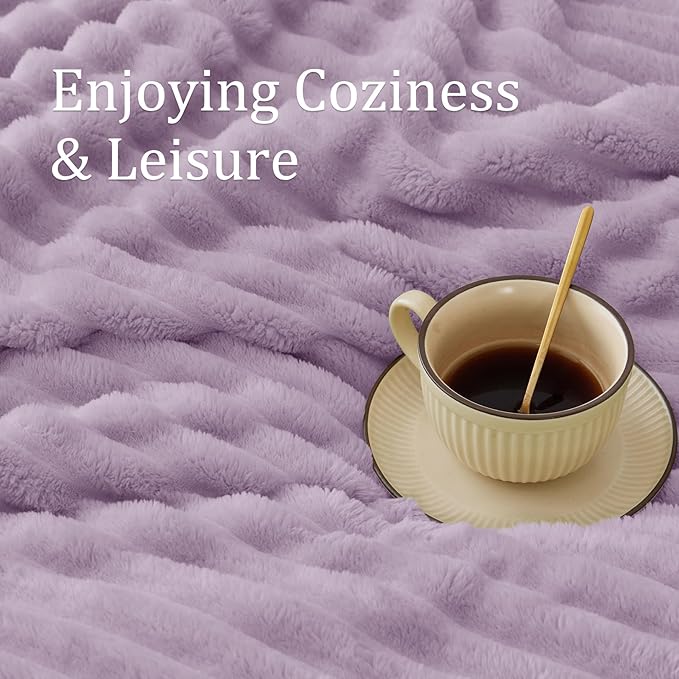 BEDELITE Fleece Throw Blanket for Couch - 300GSM Soft & Warm Fluffy Lilac Blanket, Decorative and Giftable Striped Blankets for Women, Men, 50"x60"