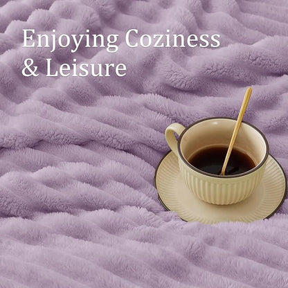 BEDELITE Fleece Throw Blanket for Couch - 300GSM Soft & Warm Fluffy Lilac Blanket, Decorative and Giftable Striped Blankets for Women, Men, 50"x60"
