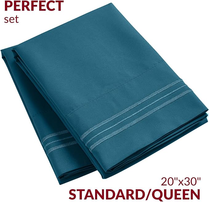 Mellanni Pillow Cases - Luxury, Extra Soft, Cooling Pillow Covers - 2 PC Iconic Collection Pillowcases - Envelope Closure (Standard/Queen 20" x 30", Teal)