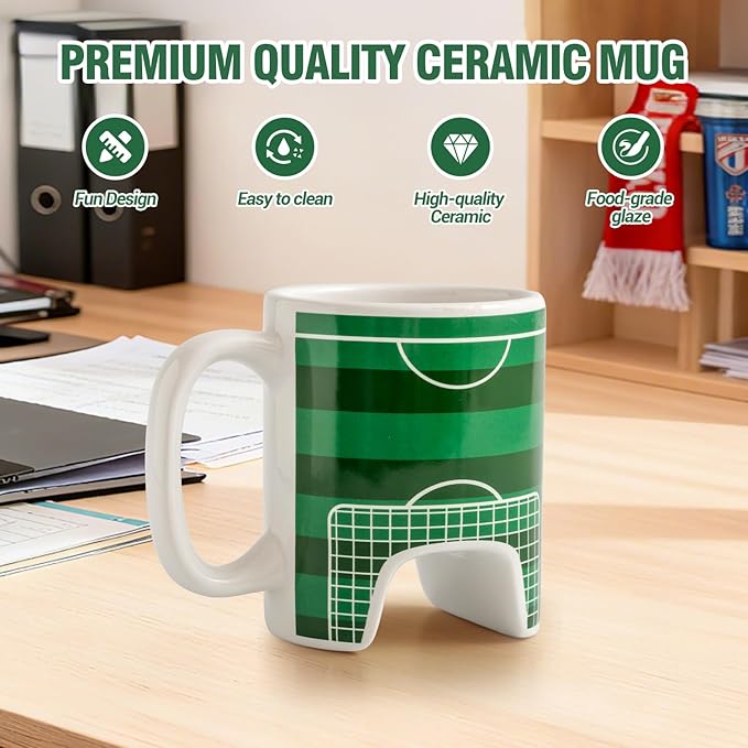 Soccer Mug Funny Coffee Cup Novelty Ceramic Mug With Cute Soccer Ball and Finger Shoes Football Players Gifts for Boys Football Lovers Coach Birthday Christmas Fathers Day