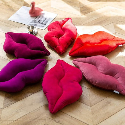 Ashler Lips Throw Pillows Smooth Soft Velvet Insert Included, Lip Shaped Pillow for Bed Living Room, Rose Pink, 24 X 12 inches