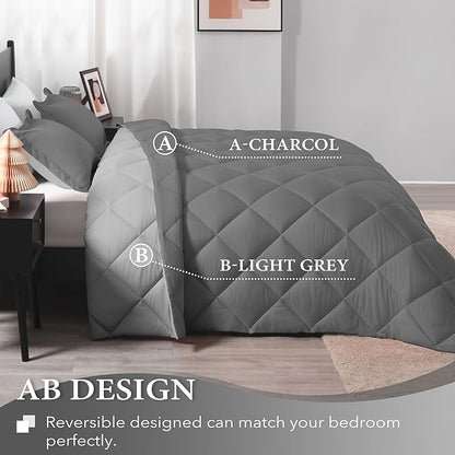 downluxe Twin Comforter Set - Charcoal and Grey Twin Comforter, Soft Bedding Sets for All Seasons -2 Pieces - 1 Comforter (66"x92") and 1 Pillow Sham(20"x26")