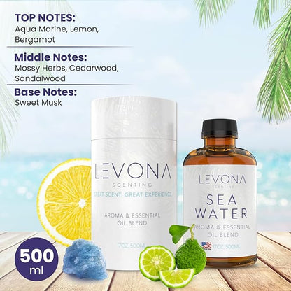 Levona Scent Essential Oil for Diffuser: Home Luxury Scents Fragrance Oil - Aroma Oil for Humidifiers - Hotel & Office Diffuser Oils - Essential Oils for Diffusers for Home - 500 Ml Sea Water