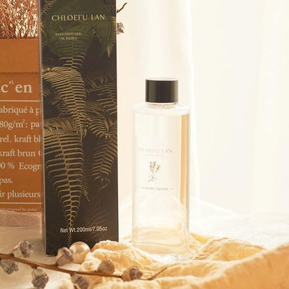Chloefu LAN Gardenia Reéd Diffuser Refill 200ml/6.76 fl oz, Natural Essential Scented Oil, Best for Aromatherapy, SPA and Home, 0% Alcohol, A Fresh Clean Scent, Free Set of Diffuser Sticks