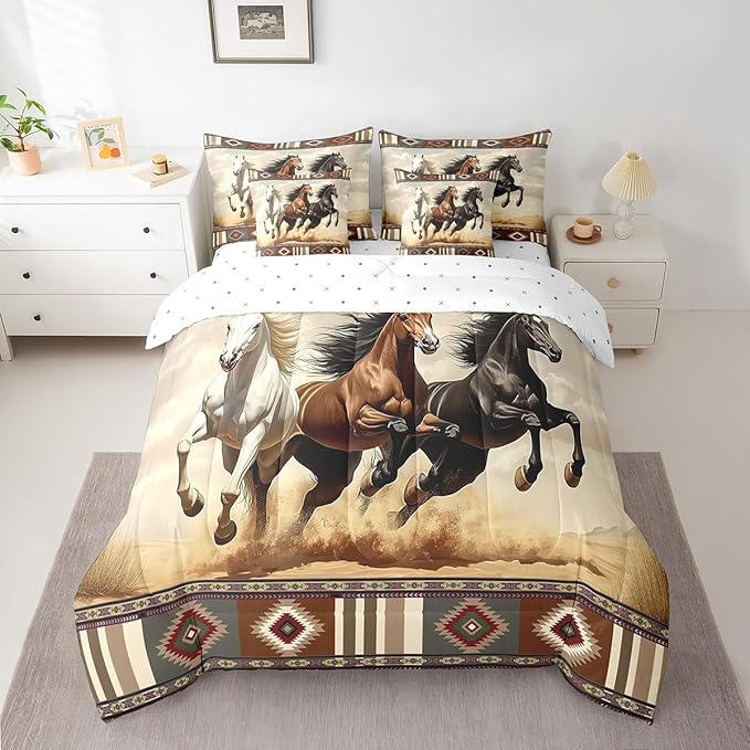 Erosebridal Horse 7 Piece Bedding Set Full Size,Southwestern Aztec Bed in a Bag,Ethnic Mexican Bed Set Includes Comforter, Sheet Set, Pillowcases & Pillow Covers All Season Bedroom Decor
