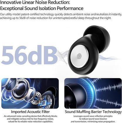 56dB Noise Canceling Earplgs for Sleeping, Pro Sleep Ear Plugs for Side Sleepers, Comfortable & Reusable, Block Snoring, Noise Reduction, Includes 3 Pairs (S/M/L) Black