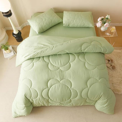 KAREVER Sage Flower Comforter Full Green Sunflower Print Bed Full Comforter Set 3 Pieces Green Floral Comforter Set for Boys Girls Teens Bedroom Decor All Season Hotel Quality Comforter Set