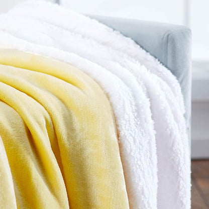 Genteele Sherpa Throw Blanket Super Soft Reversible Ultra Luxurious Plush Blanket, 50 x 60 inches, Yellow/White