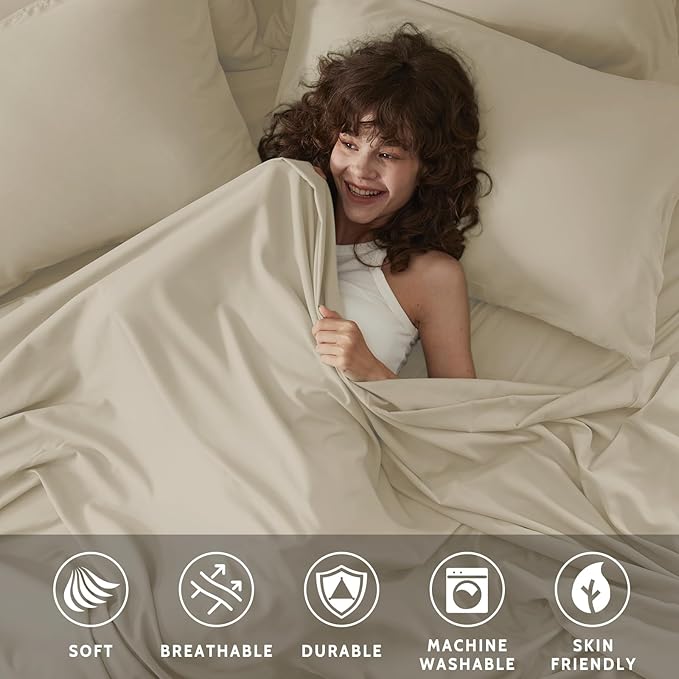 Cal King Size Sheets Set - 6 Piece Luxuriously Soft & Cooling Sheets Cal King Size - Ultra Soft 16" Deep Pocket Cal King Sheet Set - Fitted Sheet & Pillowcase Sets (Cal King Beige)