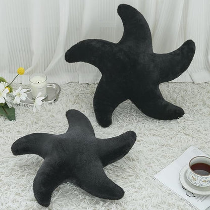 Starfish Pillow, Cute Decorative Pillows for Couch Bed, Aesthetic Room Decor Accent Pillow Plush with Soft Faux Rabbit Fur for Bedroom Living Room (Black, 19.6 Inches)