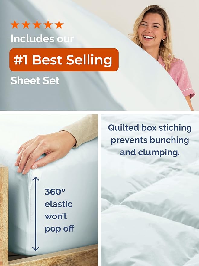 Twin XL Comforter Set - 5 Piece Bed in a Bag Twin XL Size Bed Set - Down Alternative Comforter, Flat Sheet, Fitted Sheet, Pillowcase & Sham for All Seasons - Ultra Soft, Comfy, Breathable - Ice Blue