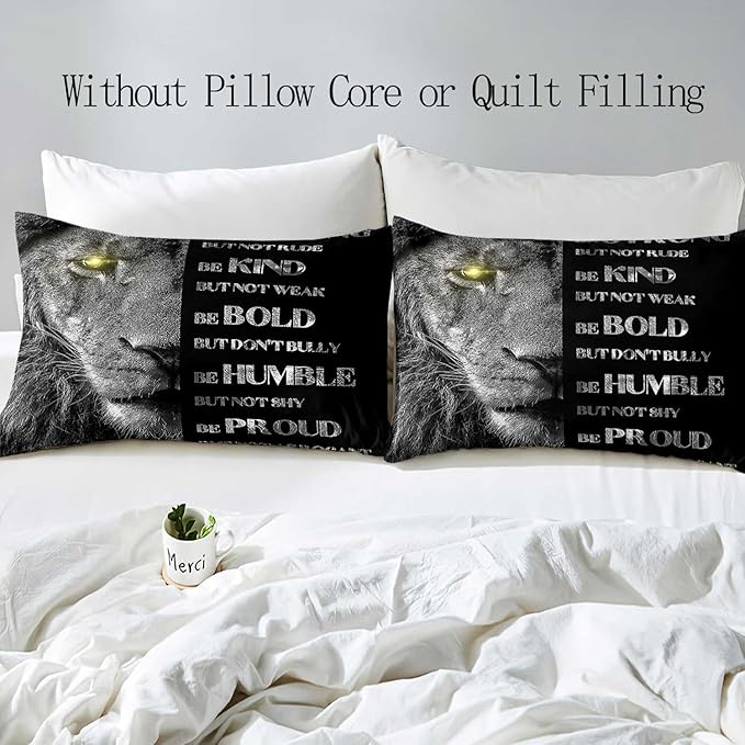 VIVIHOME 3PCS Inspirational Lion Bedding Set, Duvet Cover Full, African Safari Wild Animal Black Bedding, Quilt Comforter Cover, College Apartment Decor, Modern Bedroom Decor for Men, 2 Pillowcases