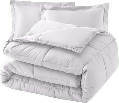 Elegant Comfort 3-Piece Box Stitched Down Alternative Comforter with Shams - Ultra Soft for All Season Duvet Insert with Corner Tabs, Plush Cozy 3PC Comforter Set, Queen, White
