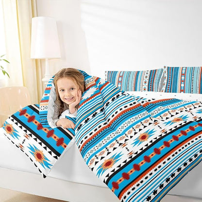 Erosebridal Western Decor,Vintage Exotic Indian Geometric Bedding Set Boho Western Comforter Set King,Ethnic Tribal Arrow Quilt Aztec Duvet Insert, Rustic Farmhouse Bedroom Blue White
