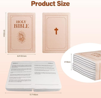 Bible Pillow Book Plush That Opens, Cozy Faith Bible Plushies, for Kids Adults Christian Gifts, Decoration for Bedrooms, Living Rooms (Pink)