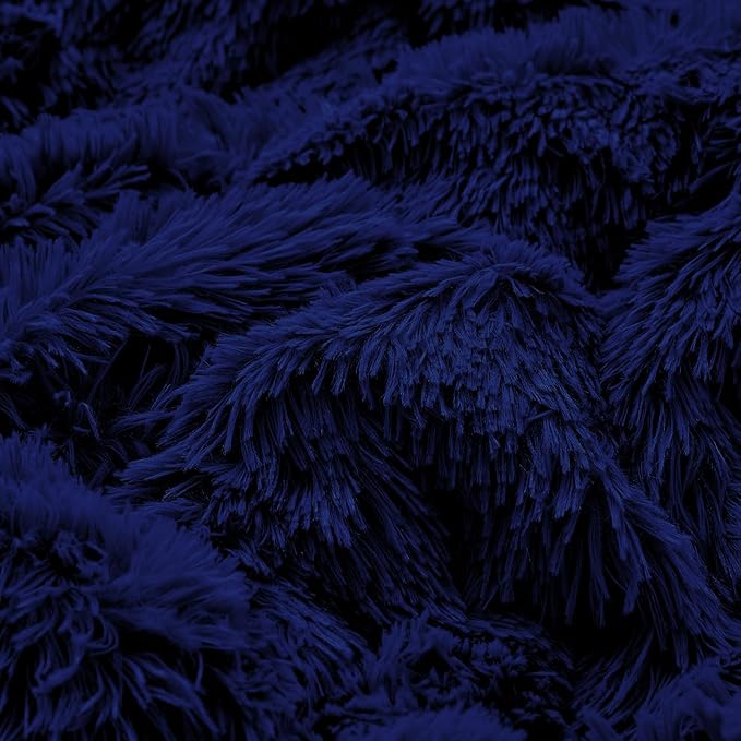 UOZZI BEDDING Navy Faux Fur Comforter Set Twin 3 Pieces - 1 Shaggy Comforter with 2 Pillowcases - Ultra Soft and Easy Care Luxury Plush Warm Winter Fluffy Fleece Duvet Set