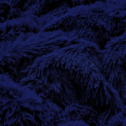 UOZZI BEDDING Navy Faux Fur Comforter Set Queen 3 Pieces - 1 Shaggy Comforter 90x90 with 2 Pillowcases - Ultra Soft and Easy Care Luxury Plush Warm Winter Fluffy Fleece Duvet Set