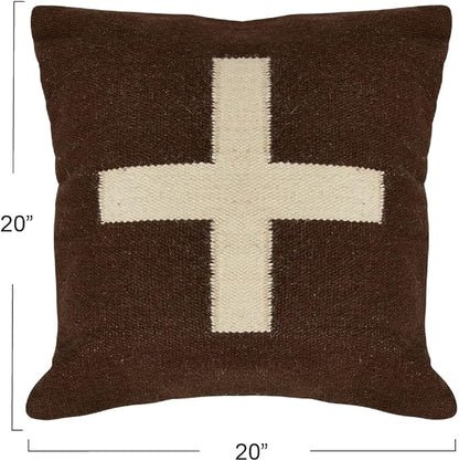 Creative Co-Op Swiss Cross Cotton Wool Throw Pillow, Brown