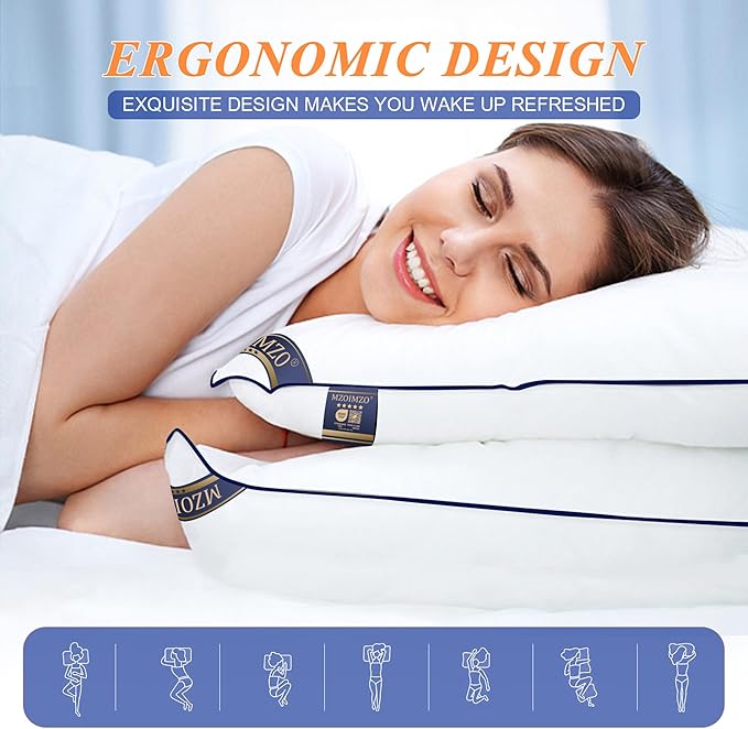 MZOIMZO Supportive Firm Bed Pillows for Sleeping- Standard Size, Set of 2, Cooling Hotel Quality with Premium Soft Down Alternative Fill for Back, Stomach or Side Sleepers, 20''x26''
