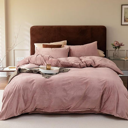 Cottonight Pink Velvet Comforter Set Queen Dusty Pink Flannel Bedding Comforter Set Queen Plain Blush Pink Winter Blanket Quilts Modern Sherpa Micromink 3 Piece Bedding Set