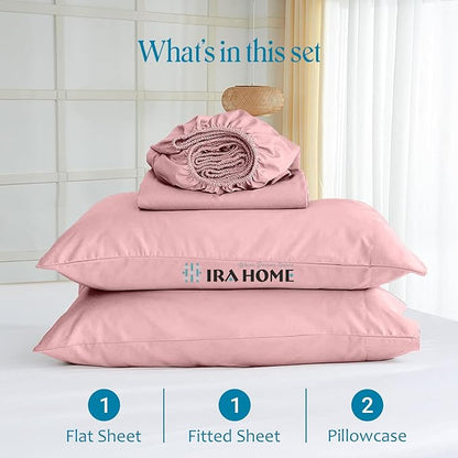 100% Egyptian Cotton King Size Bed Sheets, 600 Thread Count Luxury Bedding Set, Long Staple Cotton, 4 Piece Set - 1 Fitted Sheet, 1 Flat Sheet & 2 Pillowcases, Fits Upto 16" Mattress - Blush