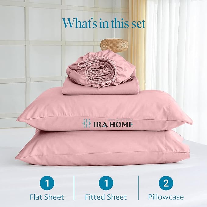 100% Egyptian Cotton Queen Size Bed Sheets, 600 Thread Count Luxury Bedding Set, Long Staple Cotton, 4 Piece Set - 1 Fitted Sheet, 1 Flat Sheet & 2 Pillowcases, Fits Upto 16" Mattress - Blush