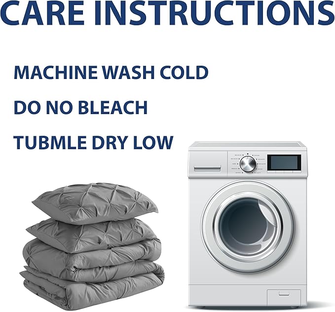 Cathay Home King Bedding - Pintuck 3-Piece Comforter and Sham Set - Ultra Soft & All Season Warmth - Grey