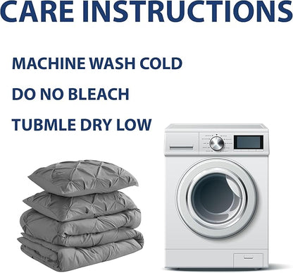 Cathay Home King Bedding - Pintuck 3-Piece Comforter and Sham Set - Ultra Soft & All Season Warmth - Grey
