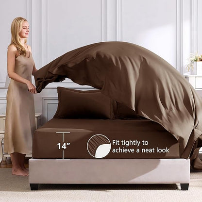 CozyLux King Size Comforter Set Brown - 7 Pieces Bed in a Bag King, Luxury Soft Bed Set for All Seasons, Bedding Set with Down Alternative Comforter, Sheets, Pillowcases & Shams