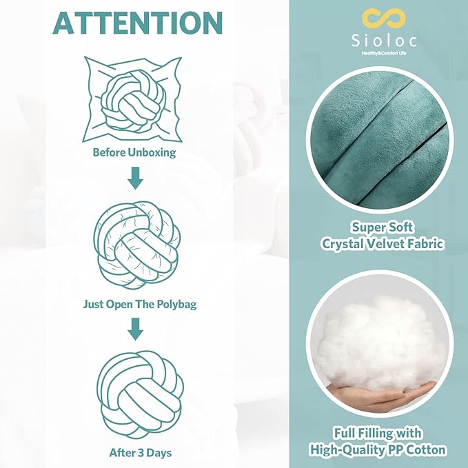 Sioloc Soft Knot Ball Pillows,Round Throw Pillow Cushion Home Decoration Plush Pillow,Throw Knotted Pillow Handmade Round Plush Pillow（10.6inches,Teal）