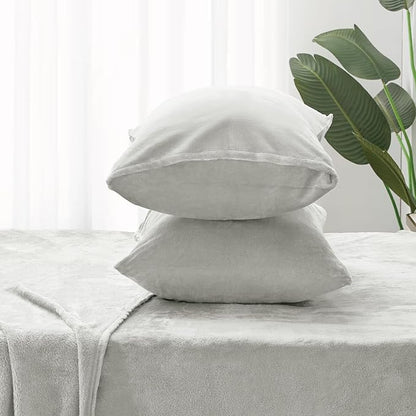 BEDELITE Flannel Sheets Queen Size Light Grey - Super Soft Fleece Sheets Set Fluffy Extra Plush, 4 Piece(Include Fitted Sheet, Flat Sheet, 2 Pillowcases)