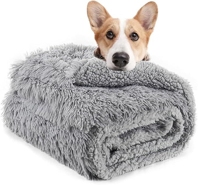 LOCHAS Luxury Fluffy Dog Blanket, Extra Soft and Warm Sherpa Fleece Pet Blankets for Dogs Cats, Plush Furry Faux Fur Puppy Throw Cover, 40''x60'' Grey