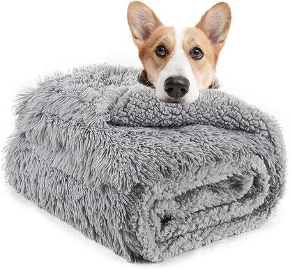 LOCHAS Luxury Fluffy Dog Blanket, Extra Soft and Warm Sherpa Fleece Pet Blankets for Dogs Cats, Plush Furry Faux Fur Puppy Throw Cover, 40''x60'' Grey