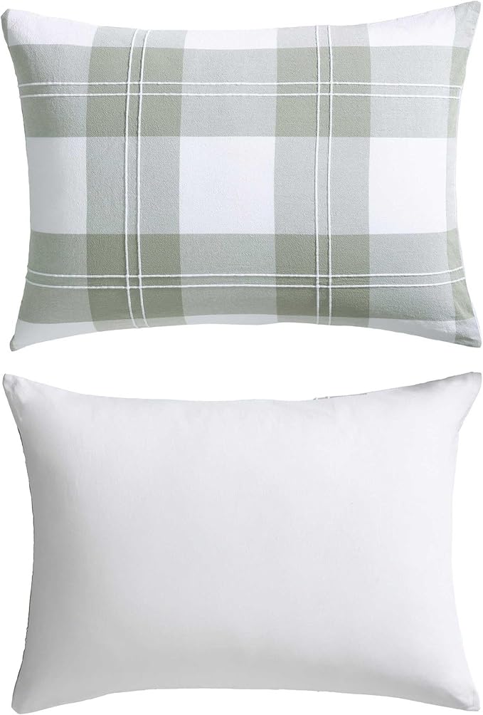 Eddie Bauer - Full/Queen Comforter Set, Premium Cotton Embroidered Bedding with Matching Sham(s), Plaid Bedding Set (Mountain Embroidery Plaid Green, Full/Queen)