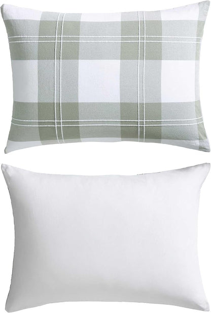 Eddie Bauer - Full/Queen Comforter Set, Premium Cotton Embroidered Bedding with Matching Sham(s), Plaid Bedding Set (Mountain Embroidery Plaid Green, Full/Queen)