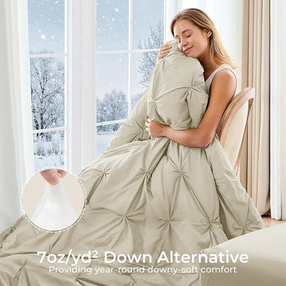 Sasttie Twin Comforter Set, 5-Piece Bed in a Bag, Pintuck Bedding Sets for All Season, Includes Comforter, Flat Sheet, Fitted Sheet, Pillowcase and Pillowsham, Linen
