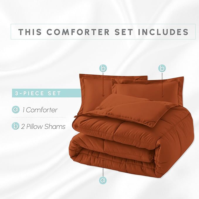 Elegant Comfort 3-Piece Box Stitched Down Alternative Comforter with Shams - Ultra Soft for All Season Duvet Insert with Corner Tabs, Plush Cozy 3PC Comforter Set, Oversize King, Coral