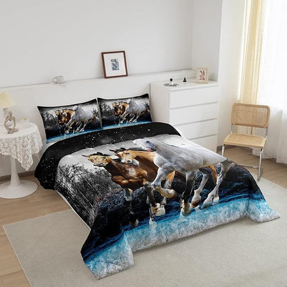 Feelyou Horse Comforter Set Galloping Horse Bedding Set for Kids Boys Girls Wildlife Comforter Farm Animal Quilt Set 1 Comforter Set with 2 Pillowcases King Size