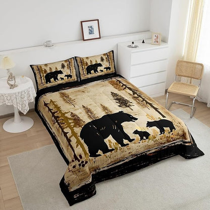 Feelyou Bear Bedding Set for Kids Toddler Full Size Black Bears Comforter Set Boys Girls Cabin Rustic Farmhouse Bedding Set Wildlife Duvet Set 3Pcs