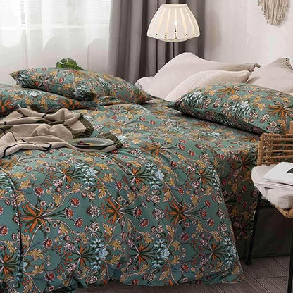 Bohemia Comforter Set King Size, Dark Green Vintage Floral Pattern Printed Bedding Sets - 3 Pcs Soft and Lightweight Duvet Bed in a Bag for Women Boho Bed Home Decor, 104x90 inch