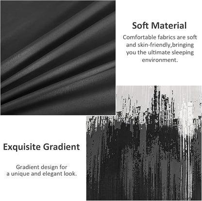 WONGS BEDDING Comforter Set Queen,Black Grey 7 Pieces Bed in a Bag Colorful Abstract Art Gradient Comforter Soft Microfiber Bedding Set with Comforter,Flat Sheet,Fitted Sheet,Pillow Shams,Pillowcases