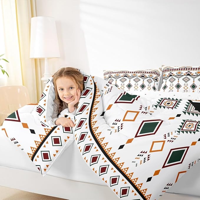 Erosebridal Rustic Western Comforter Set Toddler Size, Bohemian Aztec Southwestern Bedding Set for Kids Boys Teens Adult Bedroom, Vintage American Native Duvet Insert Indian Exotic Geometric Quilt