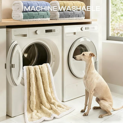 Luciphia Waterproof Dog Blanket for Medium Dogs Washable Soft Sherpa Fleece Cat Blankets with 3D Jacquard Cozy Calming Reversible Couch Protector Furniture Protection for Pet, Beige White, 57x40 inch