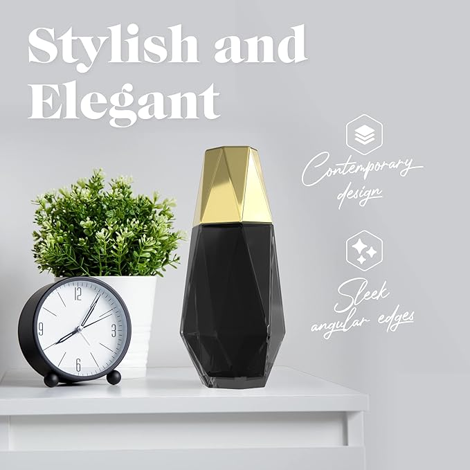 American Atelier 37 oz Modern Geometric Bedside Carafe & Cup Set – 9" Glass Carafe with Lid & Matching Cup, Angular Nightstand Drinkware for Water & Juice, Stylish Contemporary Design (Black/Gold)