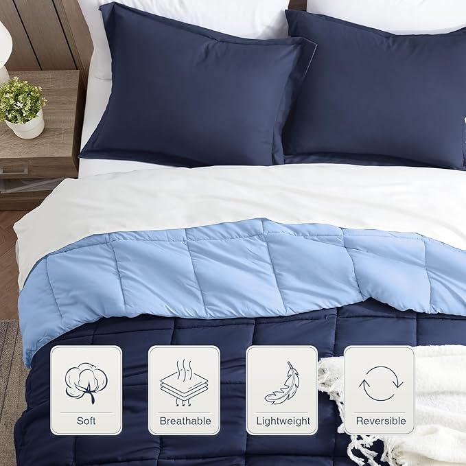 satisomnia King Size Comforter Set, Navy Blue Bedding Comforters King Size, 3 Pieces Down Alternative Bed Comforter Lightweight, Soft Quilted Bed Set Breathable, Reversible All Season Bedding Sets